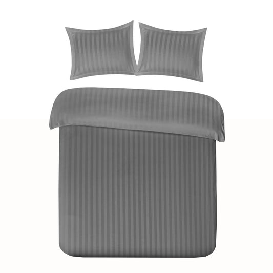 Satijn Streep Dekbedovertrek Grijs