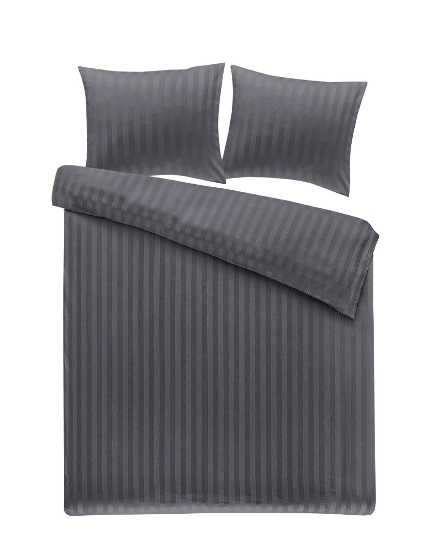Satijn Streep Dekbedovertrek Grijs