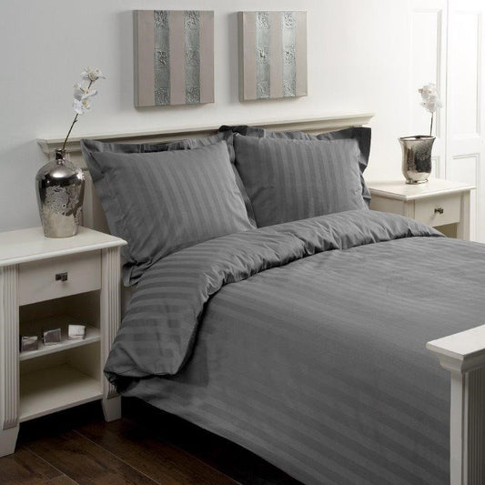 Satijn Streep Dekbedovertrek Grijs